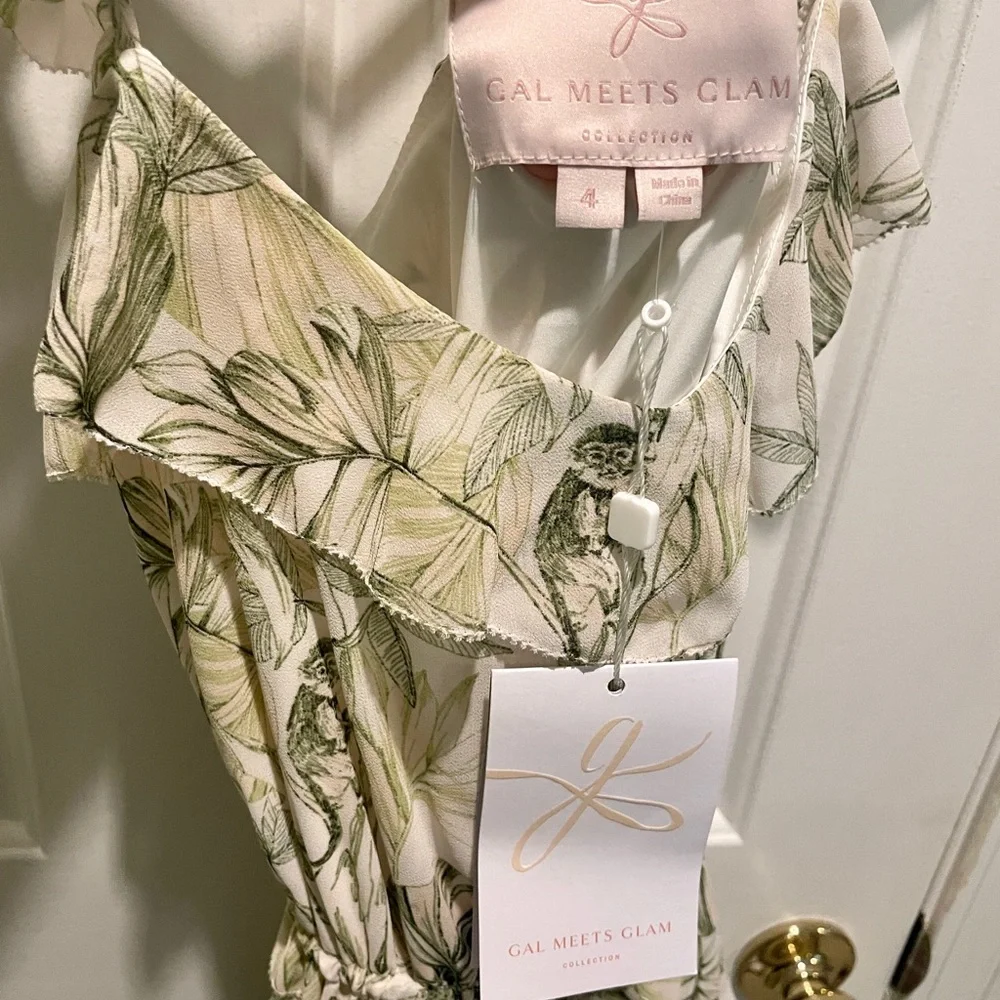 NWT Gal Meets Glam Cheryl Green Tropical Print Dress - Size 4 - Picture 8 of 11